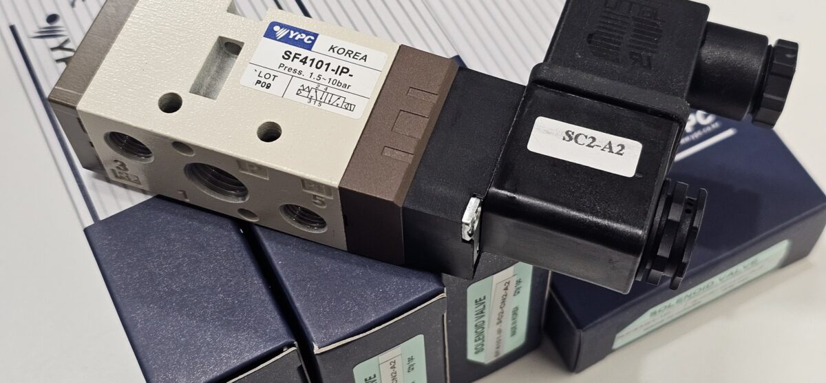ส่ง SF4101-IP-SC2-CN2-A2 5/2 SOLENOID VALVE 1/4″ ,220VAC “YPC”