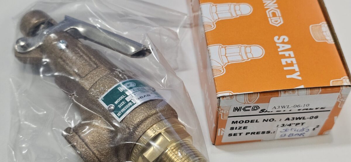 ส่ง A3WL-06-10-9BAR SAFETY VALVE 3/4″ ,SET 9BAR, มีด้าม ,”NCD”