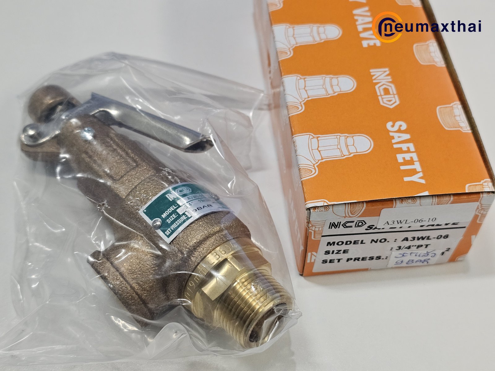 A3WL-06-10-9BAR SAFETY VALVE 3/4" ,SET 9BAR, มีด้าม ,"NCD"
