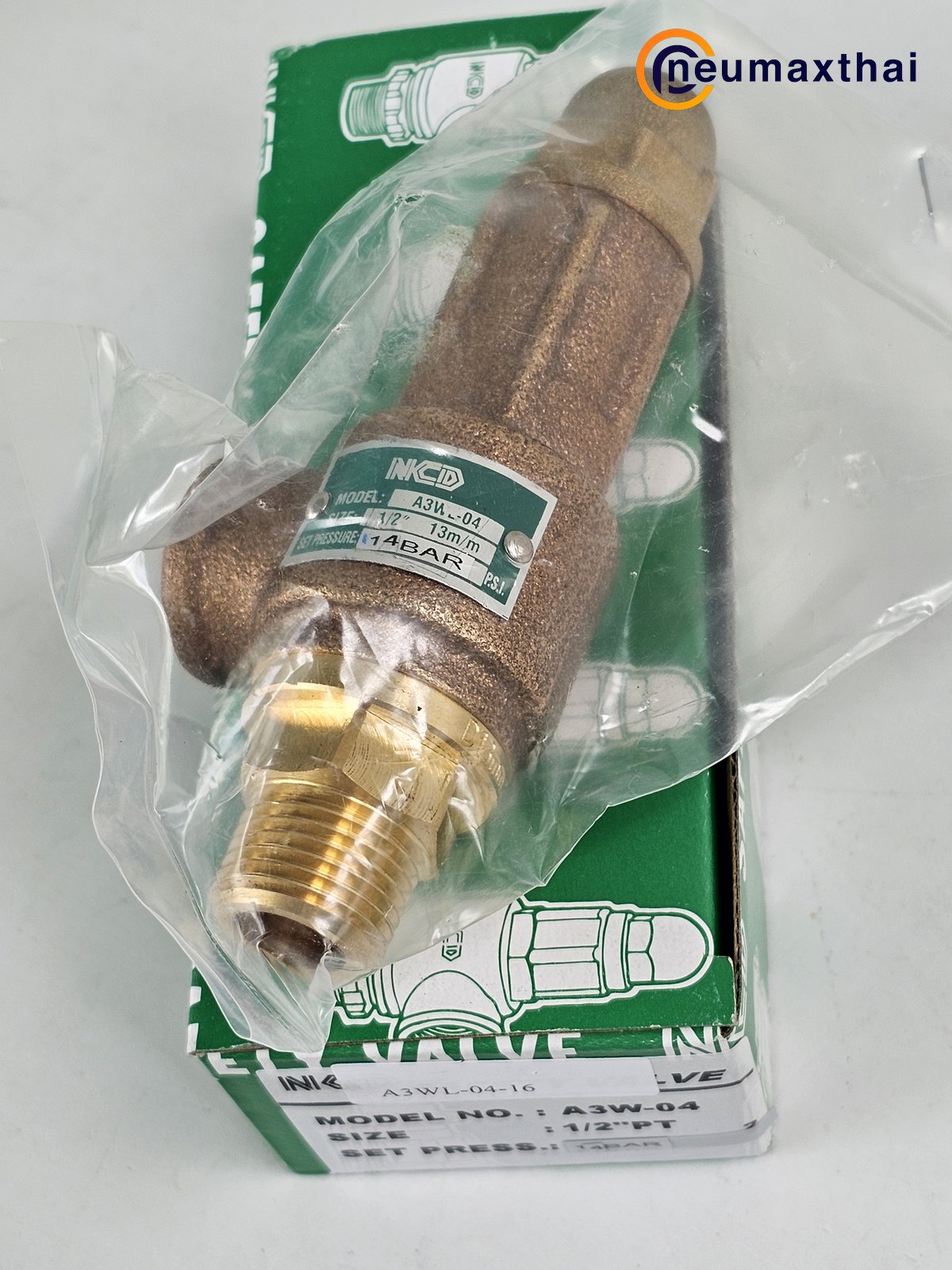 A3W-04-16 SAFETY RELIEF VALVE 1/2" , SET 14 BAR ,ไม่มีด้าม , "NCD"