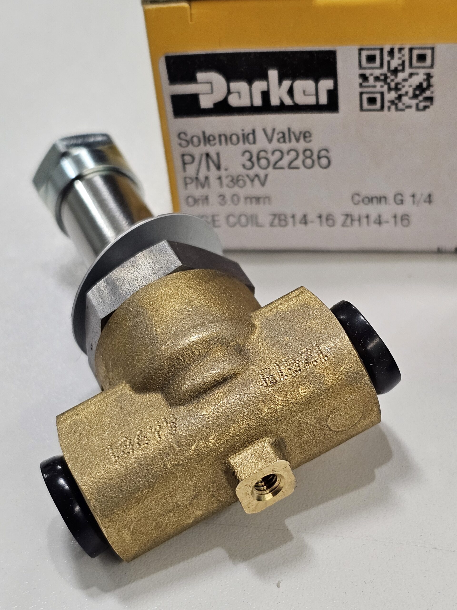 P-VE136YV-2 2/2 SOLENOID VALVE 1/4" TYPE:NO, AC220V "PARKER"