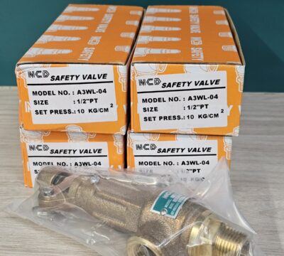 ส่ง A3WL-04-10 SAFETY VALVE 1/2″  10Kgf/cm2, มีด้าม ,”NCD”